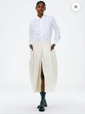 Tibi Cream Eco Poplin Cotton Lantern Skirt - 10